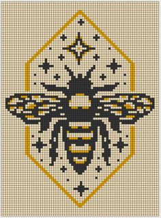 a cross stitch pattern with a bee on it