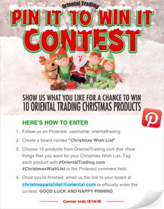 the christmas contest flyer for pin it to win it contest, which features an image of elves