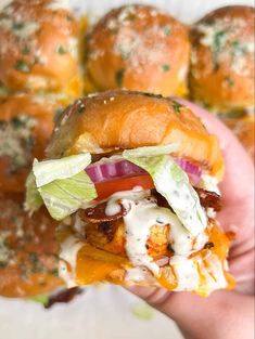 a hand holding a sandwich with meat, cheese and lettuce