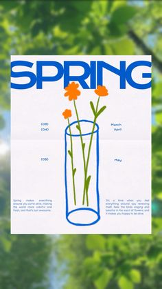 a drawing of flowers in a vase with the words spring above it and below it