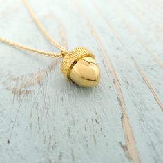 Acorn Necklace An Acorn with a Secret  - Capsule Container  Pendant Necklace I have always liked the simplicity and the symmetry of nature and the acorn is a perfect example of this.  This gold plated sterling silver acorn measures 14mm  in length and 13mm in diameter and has a lid that screws off to reveal a small container inside.  The possibilities are endless as to what you can put inside. Hung on a matching chain the length of your choice.  It's a great piece to layer with other my other pieces or wear on its own.     Arrives in a Just Vial Jewelry gift box. Fill Kit Included at no extra charge. - Kit includes: funnel and instructions on how to fill necklace Gold Cremation Necklace, Urn Bracelet, Acorn Necklace, Small Container, Memorial Pendant, Urn Pendant, Urn Jewelry, Ashes Jewelry, Urn Necklaces