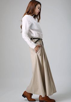 "A casual women skirts in Khaki, If you're looking for a long skirt made by linen , this pleated front and flap detail skirt will be your choice . * Details * * Soft Linen fabric * Hide zipper in the front side * Pleated on the waist * Twin side pockets with Flap detail * Back flap detail with no pocket . * More color and More size https://www.etsy.com/listing/195905616 NOTE Please leave us your body measurement When you Place an order, they will help us check the size and ship your package. Wai Beige Maxi Length Lined Skirt, Beige Lined Maxi Skirt, Casual Full-length Pleated Maxi Skirt, Casual Full Length Pleated Maxi Skirt, Cotton Maxi Skirt With Pockets, Beige Full Length Pleated Skirt, Chic Maxi Skirt With Pockets, Beige Pleated Relaxed Maxi Skirt, Casual Pleated Maxi Bottoms