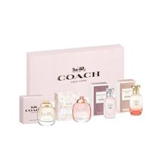 Set Coach mini travel 4x.15oz. (Coach New York, Coach Floral, Coach Dreams, Coach Dreams Sunset). 100% Authentic Brand New Sealed.  SHIPPING ·         We ship all orders the same day or next business day. ·         Once an order is shipped, we will email you a tracking number. ·         We ship to all USA states including Puerto Rico, and selected international destinations by Ebay Global Shipping Program. ·         Please make sure you enter the correct shipping address at the checkout. We will not make any changes to the shipping address once you place the order. ·         If any shipment is returned due to an error in the shipping address provided to us or due to package not being claimed by the receiver, we will deduct $6.99 from the purchase price prior to issuing the refund. · Coach Perfume, Coach Fragrance, Mini Fragrance, Coach Floral, Mini Perfume, Unique Bouquet, Mini Bottle, Perfume Set, Coach New York