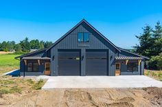 a large house with two garages on top of it