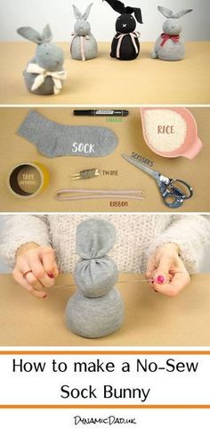 how to make a no - sew sock bunny from socks and other things you can knit