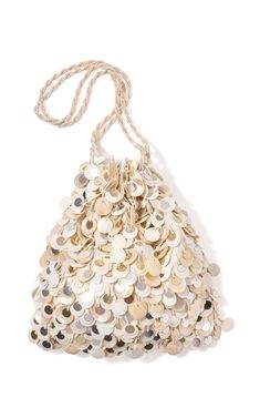 Sparkly Bag, Lizzie Fortunato, Hoop Charms, Oyster Pearl, Cream Silk, Drawstring Pouch, Mini Purse, Silver Sequin, Fine Earrings