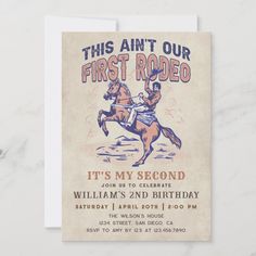 an old fashioned birthday card with a horse and rider