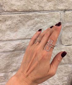 "Dainty double band geometric ring, women's asymmetric square ring, delicate silver geo ring, open square ring, girlfriend gift, mothers gift Welcome to my shop! ✈️ DHL EXPRESS SHIPPING AVAILABLE, 1-3 BUSINESS DAYS DELIVERY! ✔️ PLEASE MAKE SURE TO SELECT IT, RIGHT BEFORE YOUR PURCHASE! ❗️ ❗️ DON'T FORGET TO ADD YOUR CELL # AT THE \"NOTE TO SELLER\" SECTION IF YOU CHOOSE DHL! BY FILLING YOUR CELL NUMBER YOU EARN THE BENEFIT TO CHOOSE BETWEEN 6 DIFFERENT DELIVERY OPTIONS! INSTRUCTIONS WILL BE SENT Double Rings, Square Ring, Geometric Ring, Square Rings, Double Ring, Girlfriend Gift, Delicate Rings, Dhl Express, Girlfriend Gifts