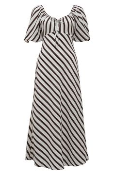 Striped Midi Dress For Daywear, Elegant Striped Midi Dress For Daywear, Elegant Striped Midi Dress For Spring, Elegant Short Sleeve Dress With Vertical Stripes, Chic Striped Short Sleeve Midi Dress, Chic Striped Linen Dress, Striped Puff Sleeve Summer Dress, Striped A-line Midi Dress For Spring, Elegant Striped A-line Midi Dress