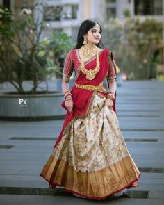 Traditional Half Saree Designs, Silk Half Saree, Half Saree Function, Simple Lehenga, Half Saree Lehenga, Long Gown Design, Lehenga Designs Simple