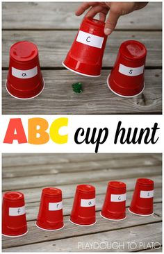 the abc and c cup hunt is an easy way to teach kids how to use cups