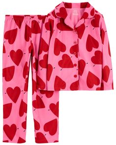 Crafted in cozy fleece with a heart design, these pajamas are perfect for the V-Day. Holiday Pjs, Carter Kids, Free Jeans, Valentine Print, V Day, Pajama Pant, Kids Pants, Girls Pajamas, Pajama Top