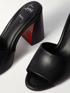 CHRISTIAN LOUBOUTIN Jane 85 leather mules Christian Louboutin Mules, Luxury Black Mules With Wrapped Heel, Designer Black Mules With Heel Strap, Designer Black Mules With Buckle Closure, Louboutin Heels Clogs & Mules, Fashion Shoes Boots, Christian Louboutin Women, Block Heel Shoes, Leather Mules