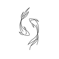 a black and white drawing of two goldfish swimming in opposite directions to each other