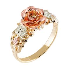 Featuring a beautifully crafted rose-gold flower accented by green- and rose-gold leaf accents, this Black Hills Gold ring is an elegant addition to your ensembles.Click on this JEWELRY & WATCHES GUIDE to learn about fit, styles, materials and more! Featuring a beautifully crafted rose-gold flower accented by green- and rose-gold leaf accents, this Black Hills Gold ring is an elegant addition to your ensembles.Click on this JEWELRY & WATCHES GUIDE to learn about fit, styles, materials and more! Black Hills Gold Rings, Black Hills Gold Jewelry, Cute Engagement Rings, Black Hills Gold, Black Hills, Fancy Jewelry, Cute Rings, Pretty Rings, Fantasy Jewelry