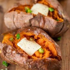 baked sweet potatoes with butter and green onions