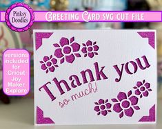 a card with the words thank you so much in pink and purple flowers on it