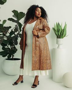 Snakeskin Trench Coat | Brown Dressing Piece, Trench Coat Brown, Style Trench Coat, Transitional Dressing, Trench Coat Style, Plus Size Outerwear, Classic Coats, Shades Of Brown, Brown Jacket