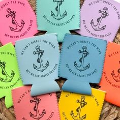 four different colored coasters with an anchor on one side and the words, we can't direct those