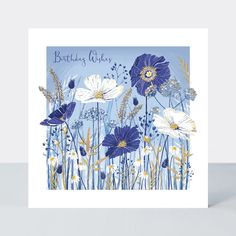 a greeting card with blue and white flowers