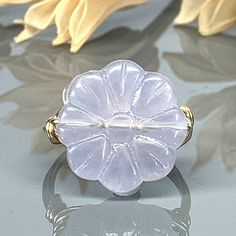 "Periwinkle Glass Flower Ring- Sterling Silver, Yellow or Rose Gold Filled Wire Wrapped- Size 4 5 6 7 8 9 10 11 12 13 14 MATERIALS: ❀ This periwinkle color glass flower bead and wire wrapped ring is handmade with an approximately 16mm in diameter bead and your choice of wire band. SIZING: ❀  This ring (as well as all the others in my shop) is custom made to any size from 4 to 14 including half and quarter sizes!  DIRECTIONS FOR CHECKOUT To checkout, please select the SIZE of the ring and your choice of BAND COLOR/WIRE from the drop down menus.     Band Color/ Wire Type MEANINGS on the Drop down menu; Silver Tone, Gunmetal Tone, Rose Gold Tone, Yellow Gold Tone Wire- This is Craft wire (please see below for more details)   Silver- Solid Argentium Sterling Silver Wire (Tarnish resistant Ster Periwinkle Color, Rose Tone, Wire Wrapped Rings, Argentium Silver, Beads And Wire, Flower Ring, Silver Rose Gold, Beaded Flowers, Silver Wire