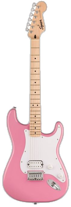 an electric guitar with a pink body