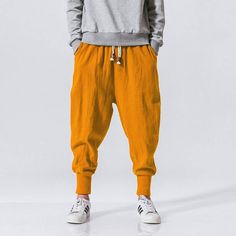 Cotton Joggers With Tapered Leg And Pull-on Style, Casual Cotton Pull-on Pants, Relaxed Fit Pull-on Sweatpants For Streetwear, Casual Cotton Straight Leg Joggers, Casual Cotton Joggers For Fall, Hip Hop Style Stretch Sweatpants With Pockets, Casual Cotton Joggers For Leisure, Casual Cotton Harem Pants Pull-on Style, Leisure Spring Pants With Pull-on Style