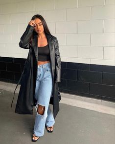 Leather Coat Outfit, Black Leather Jacket Outfit, Mantel Outfit, Leather Jacket Outfits, Looks Black