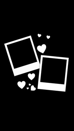 two frames with hearts falling out of them on a black background, one is white and the other is black