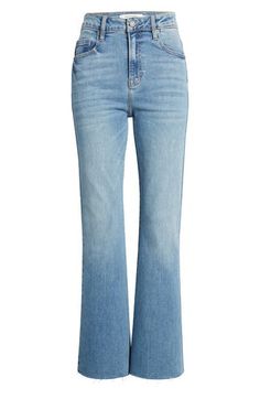 Keep it casual and cool in these bootcut jeans with fraying raw hems that you'll want to wear on repeat all week long. Zip fly with button closure Five-pocket style 94% cotton, 5% polyester, 1% spandex Machine wash, tumble dry Imported Straight Flare Jeans With Frayed Hem, Denim Blue Straight Flare Jeans With Frayed Hem, Hem Bootcut Jeans, Jeans Raw Hem, On Repeat, Bootcut Jeans, Nordstrom, Spandex, How To Wear