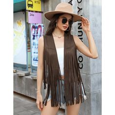 Material: This fringed vest is made of high quality fabric, which is soft and durable. When you receive the sleeveless tank top, run your fingers through your bangs to keep them straight Cheap Fitted Bohemian Vest, Glitter Fringe Vest, Suede Vest Outfit, Womens Tailored Suit, Suede Fringe Vest, Summer Vest, 70s Outfits, Womens Puffer Vest, Fringe Vest