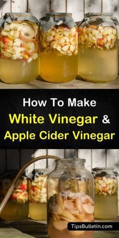 how to make white vinegar and apple cider vinegar in jars with text overlay