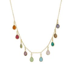 Meet the Florence Teardrop Gemstone Necklace, a dazzling choker-style piece that effortlessly brings a splash of colour and elegance to any outfit.  Adorning the front are carefully selected, teardrop-shaped gemstones, each bringing its own unique charm. From the soft glow of rose quartz and the sunny sparkle of citrine to the lush green of peridot, the playful hues of tourmaline, the serene blue topaz, and the regal amethyst, this necklace is a treasure trove of nature's finest. Handcrafted in Elegant Multicolor Teardrop Pendant Jewelry, Multicolor Multi-stone Teardrop Necklace, Multicolor Drop Gemstone Necklaces, Elegant Multicolor Teardrop Pendant Necklace, Multicolor Teardrop Stone Necklace, Gemstone Packaging, June Birthstone Jewelry, Choker Style, Zodiac Jewelry