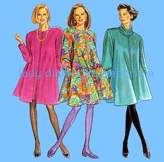 three women's dresses, one in pink and the other in green with flowers on them