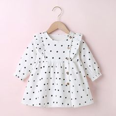 Baby Girls Long Sleeve Printed Dot Dress Toddler Wholesale Clothes - PrettyKid Baby Summer Dresses, Dresses Shein, Fashion Vibes, Baby Boutique Clothing, Kids Dresses, Frocks For Girls, Baby Dresses, Knit Outfit