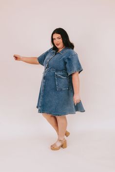 Get ready to rock the streets in the PLUS SIZE - More Than My Hometown Dress! Made with durable denim and featuring trendy cargo pockets, this button-up dress is perfect for taking on any adventure. Don't just represent your hometown, show them who's boss in this versatile and stylish piece. Details Denim Cargo pockets Button-up Sizing Approximate measurements: SIZE LENGTH BUST Small 38" 48" Medium 40" 50" Large 40" 52" Fabric has some stretchModel is 5'8" wearing size 2XL Material 60% Cotton 38 Denim Blue Dress With Pockets For Day Out, Relaxed Fit Denim Dress With Pockets, Short Sleeve Denim Dress With Pockets For Day Out, Relaxed Fit Denim Dress With Pockets In Denim Blue, Relaxed Fit Dark Wash Denim Dress With Pockets, Button-up Denim Dress With Pockets For Day Out, Denim Dress With Pockets For Day Out, Relaxed Fit Medium Wash Denim Dress With Pockets, Medium Wash Button-up Denim Dress With Pockets