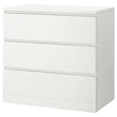 a white chest of drawers with three drawers on each side and one drawer in the middle