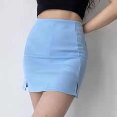 Light Blue Fitted High Waist Mini Skirt, Fitted Mini Skort Solid Color, Fitted High Waist Light Blue Mini Skirt, Fitted Mini Skort In Solid Color, Fitted Mini-length Skort In Solid Color, Fitted Solid Color Shorts, Blue Skort With Short Inseam, Fitted Solid Color Mini Bottoms, Blue Skort With Short Inseam And Built-in Shorts