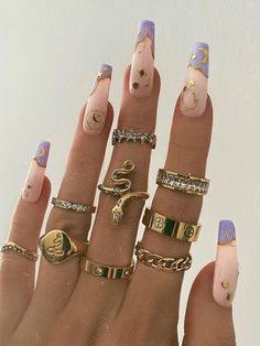 Witchy Nails, Gold Nail Designs, Edgy Nails, Grunge Nails, Acrylic Nails Coffin, Pretty Acrylic Nails, Dope Nails