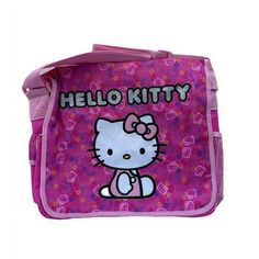 Lovely Hello Kitty messenger bag with faces and stars sirouette on pink canvas. Size approx 15"W x 12"H x 3.5"D Gender: female.  Age Group: adult. Pink Messenger Bag, Cute Messenger Bags, Messenger Bags For School, Hello Kitty School, Hello Kitty Handbags, Hello Kitty Bags, Girls Messenger Bag, Mini Messenger Bag, Hello Kitty Bag