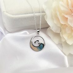 Bahamas Beach, Wave Pendant, Abalone Jewelry, Wave Jewelry, Glass Glitter, Wave Necklace, Hawaiian Jewelry, Beach Necklaces, Ocean Jewelry