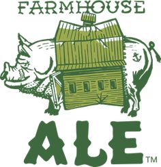 the farm house ale logo is green and white with an image of a pig on it's roof