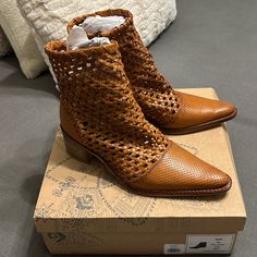 Free People Loop Woven Boot Size 38. Only Tried On And They Didn’t Fit. Tan Ref In Color Brown Woven Leather Boots, Brown Free People Boots, Freepeople Long Boots, Rugged Lace-up Ankle Boots With Vibram Sole, Brown Lace-up Ankle Boots With Lug Sole, Free People Shoes, Bootie Boots, Free People, Ankle Boots