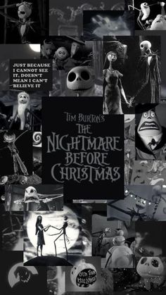 the nightmare before christmas movie poster with many different pictures and words on it's side