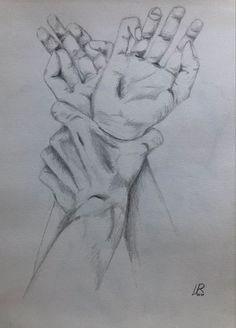 a pencil drawing of a hand holding something in it's right hand and two fingers out