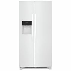 a white refrigerator freezer sitting next to each other on a white background with the door ajar