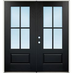 a black double door with two sidelights