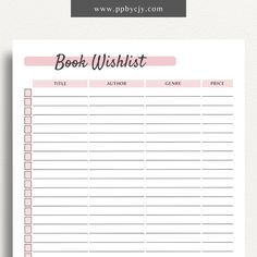 Book Reading Wish List Printable Template – Digital Download for Tracking and Organizing Books You Want to Read Book Wishlist Template, Tbr List Template, Wishlist Printable, Must Read Classics, Wishlist Template, Reading Journal Printable, Book Wishlist, Drawing Ideas List, Book Titles