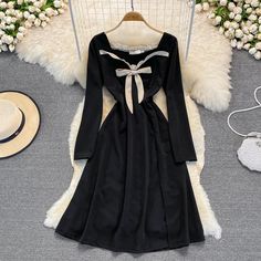 Black A line long sleeve dress A line fashion dressFabric: blendedColor: blackSize(cm): S, M, L (1inch=2.54cm)S length 99cm bust 84cm waist 64cmM length 100cm bust 88cm waist 68cmL length 101cm bust 92cm waist 72cm Black Long Sleeve Knee-length Dress For Spring, Black Long Sleeve Midi Dress For Fall, Black Knee-length Long Sleeve Spring Dress, Black A-line Winter Dress, Knee-length Black Long Sleeve Winter Dress, Black A-line Long Sleeve Dress For Winter, Black Long Sleeve Knee-length Dress For Winter, Chic Black Long Sleeve Spring Dress, Chic Black Long Sleeve Dress For Spring