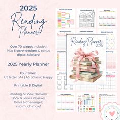 the 2020 reading planner is shown in pink and blue